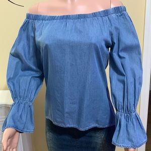 🔥Denim Flounce Sleeve Off Shoulder Top🔥
